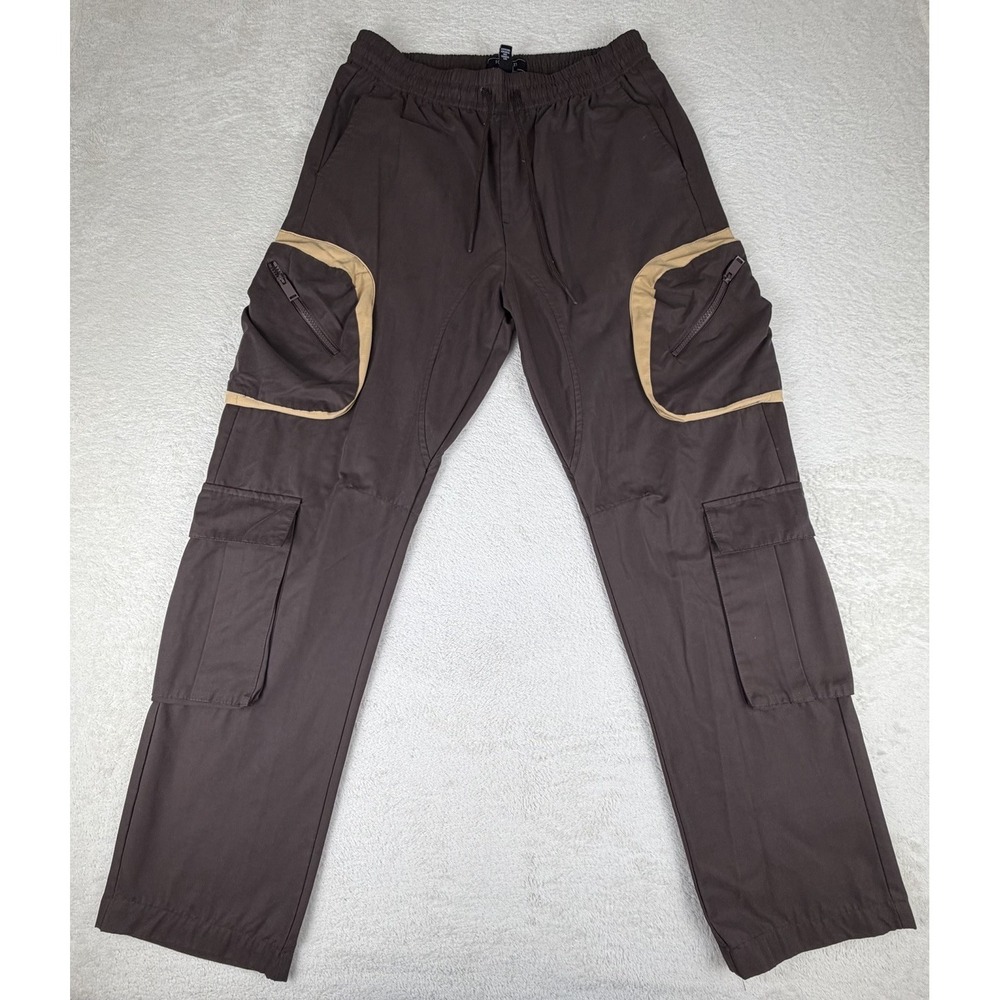 Forever‎ 21 Men Cargo Pants Brown Oversized Zip Pockets Drawstring Y2K Baggy L